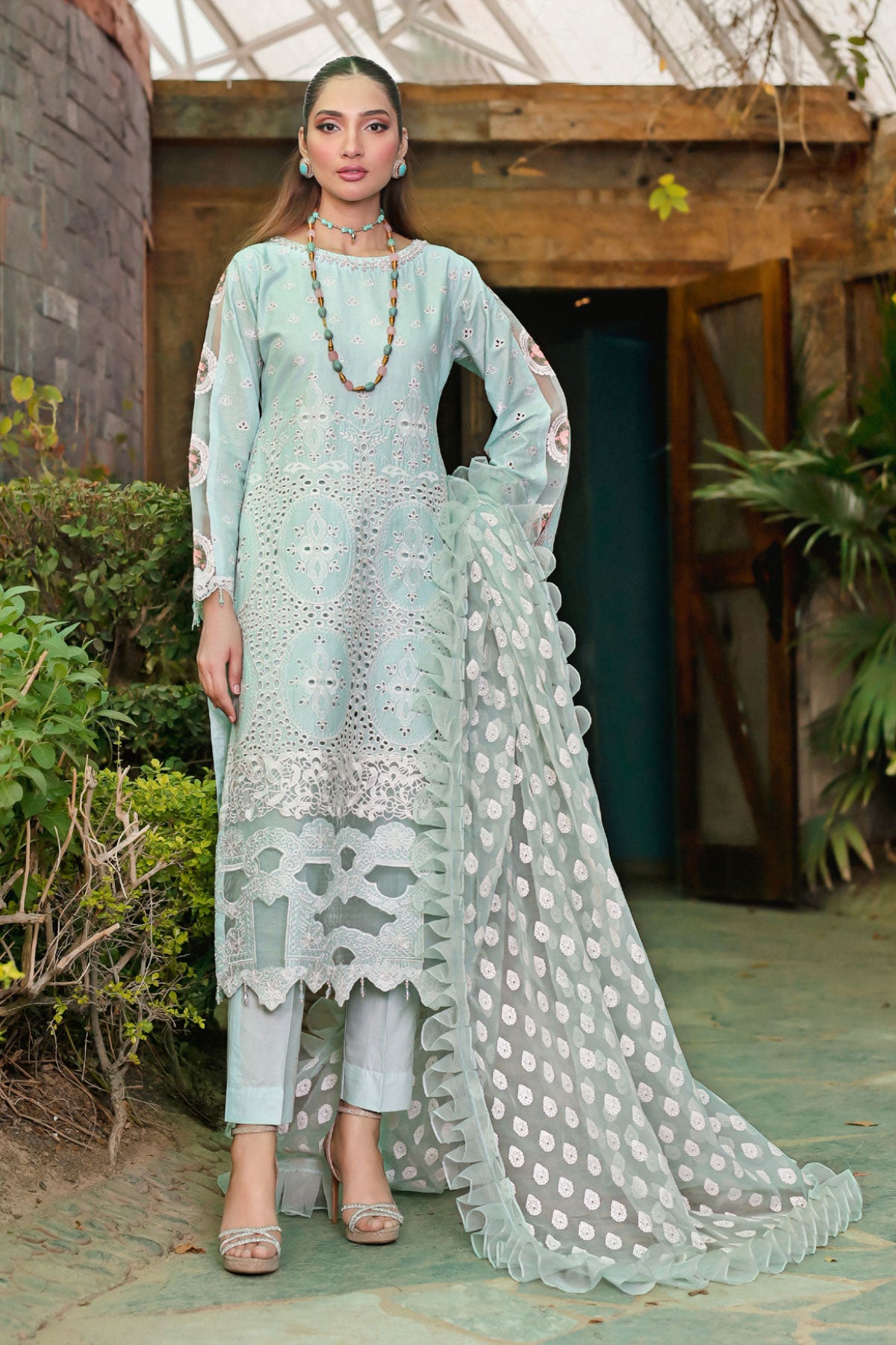 (Light Green) 3 Pc Mother & Daughter Luxury Lawn by Simrans