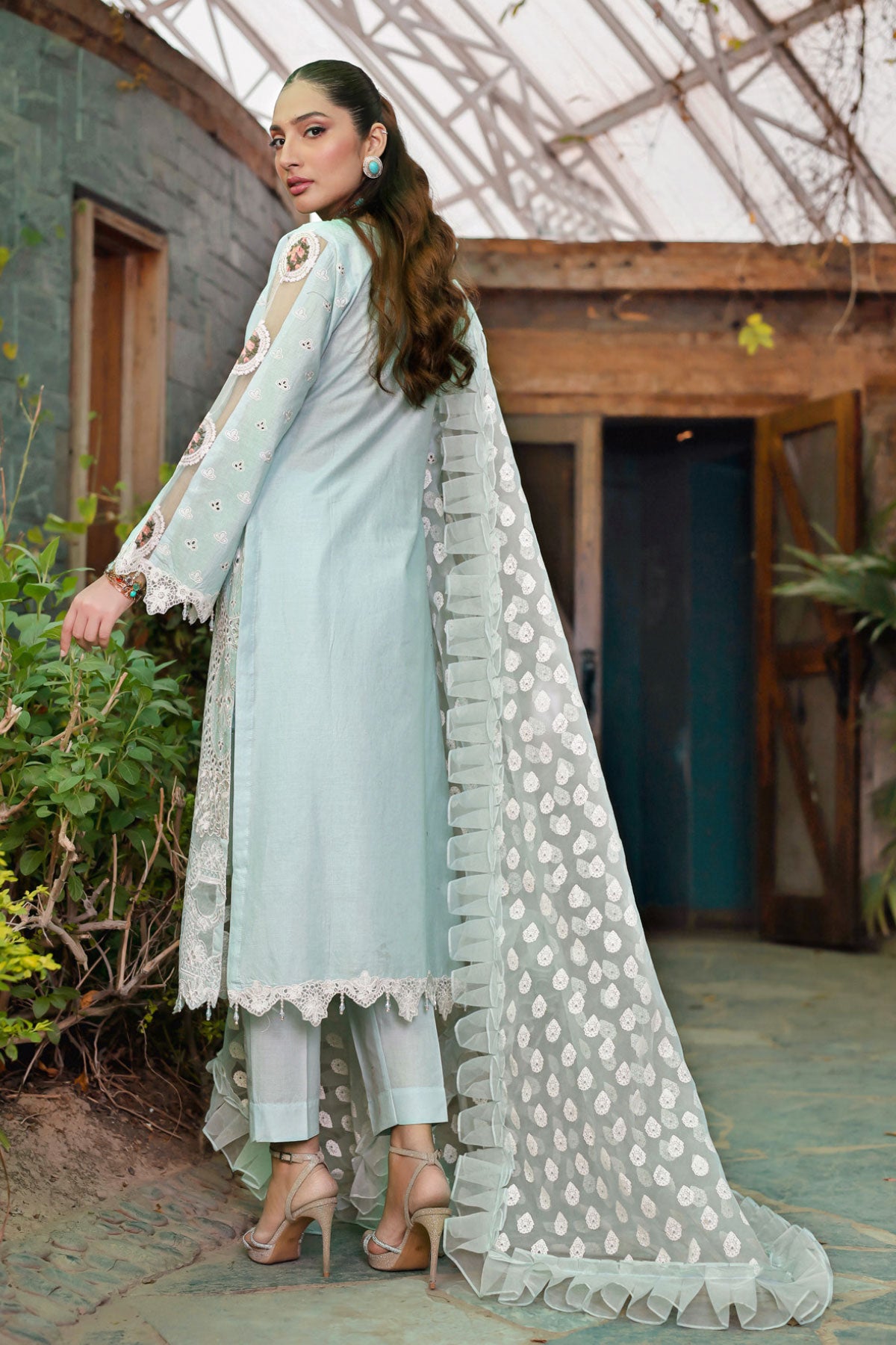 (Light Green) 3 Pc Mother & Daughter Luxury Lawn by Simrans