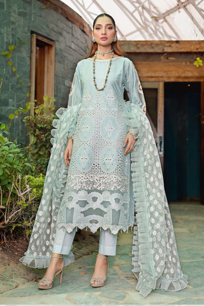 (Light Green) 3 Pc Mother & Daughter Luxury Lawn by Simrans