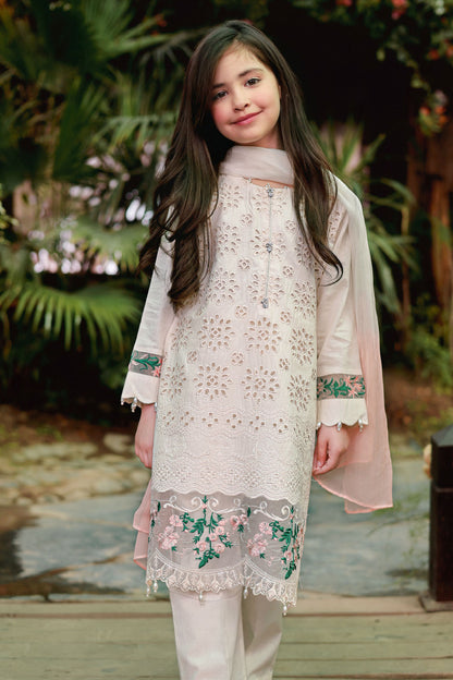 (Cream) 3 Pc Mother & Daughter Luxury Lawn by Simrans