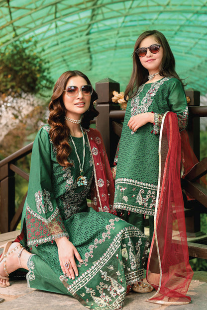 (Bright Green) 3 Pc Mother & Daughter  Luxury Lawn by Simrans