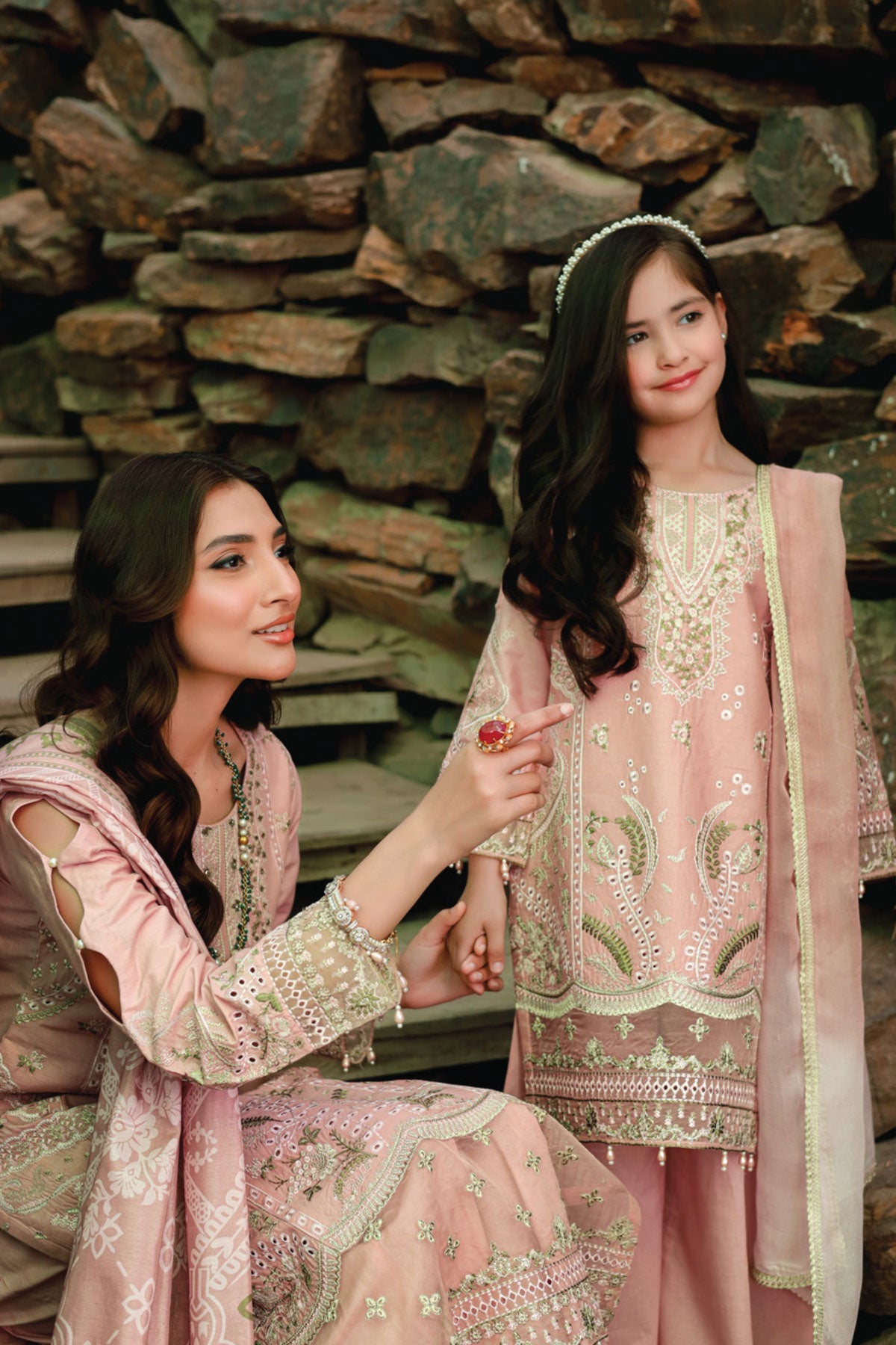 (PINK) 3 Pc Mother & Daughter Luxury Lawn by Simrans