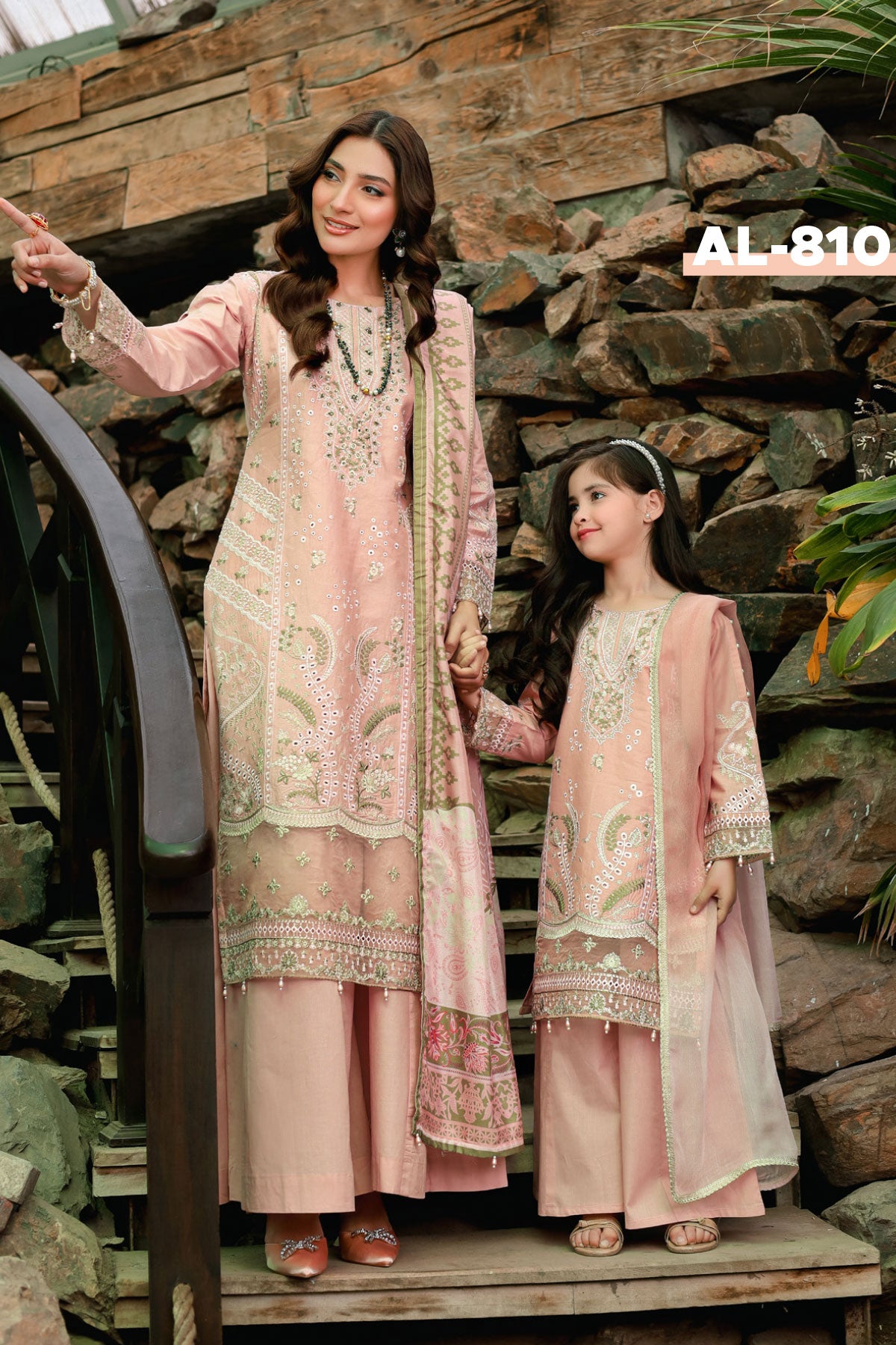 (PINK) 3 Pc Mother & Daughter Luxury Lawn by Simrans