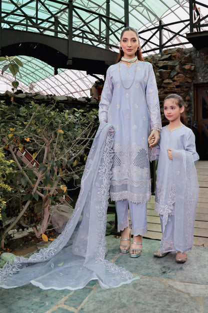 (Lilac) 3 Pc Mother & Daughter Luxury Lawn by Simrans