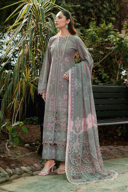 (Grey) 3 Pc Mother & Daughter Luxury Lawn by Simrans