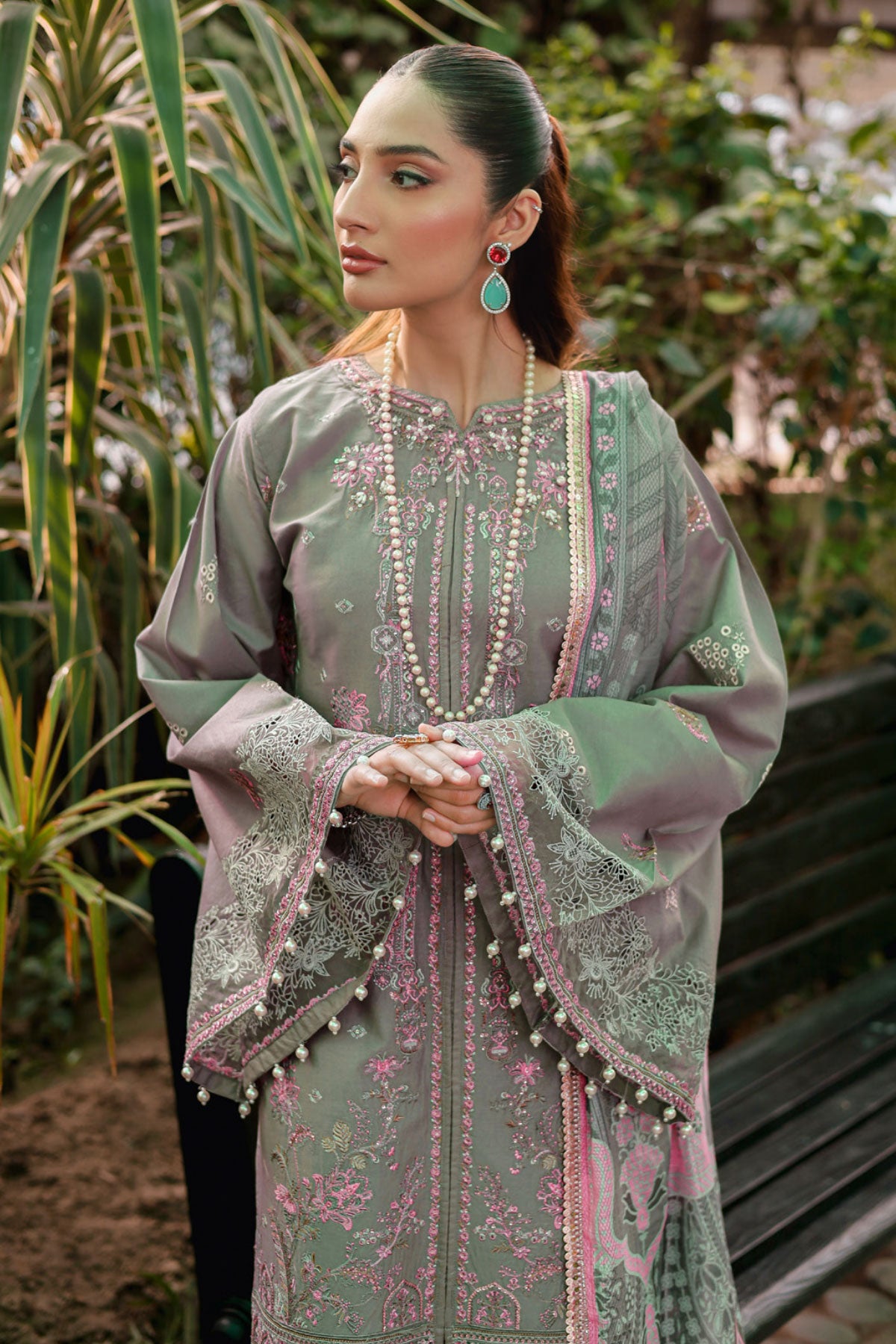 (Grey) 3 Pc Mother & Daughter Luxury Lawn by Simrans