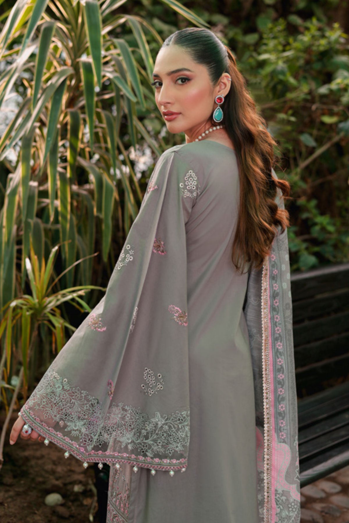 (Grey) 3 Pc Mother & Daughter Luxury Lawn by Simrans