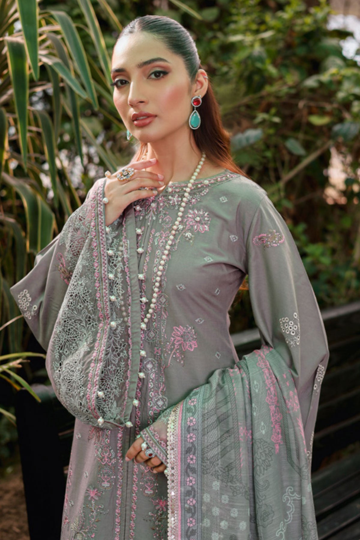 (Grey) 3 Pc Mother & Daughter Luxury Lawn by Simrans