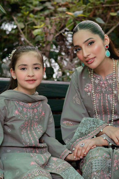 (Grey) 3 Pc Mother & Daughter Luxury Lawn by Simrans