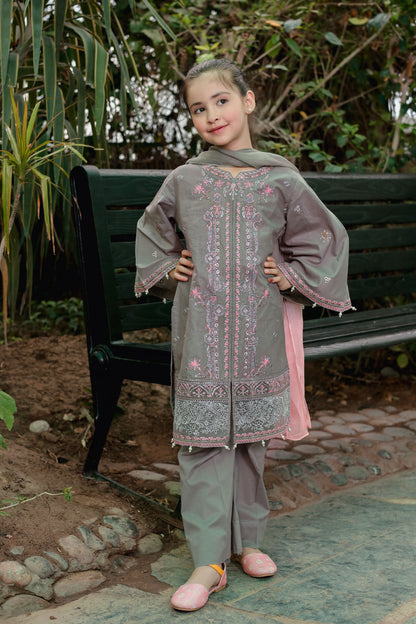 (Grey) 3 Pc Mother & Daughter Luxury Lawn by Simrans