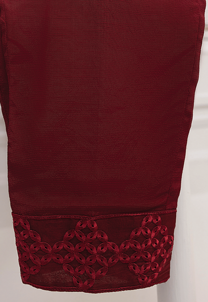 Azure Maroon 3 Pc Chiffon Embroidered Collection : Deep Claret