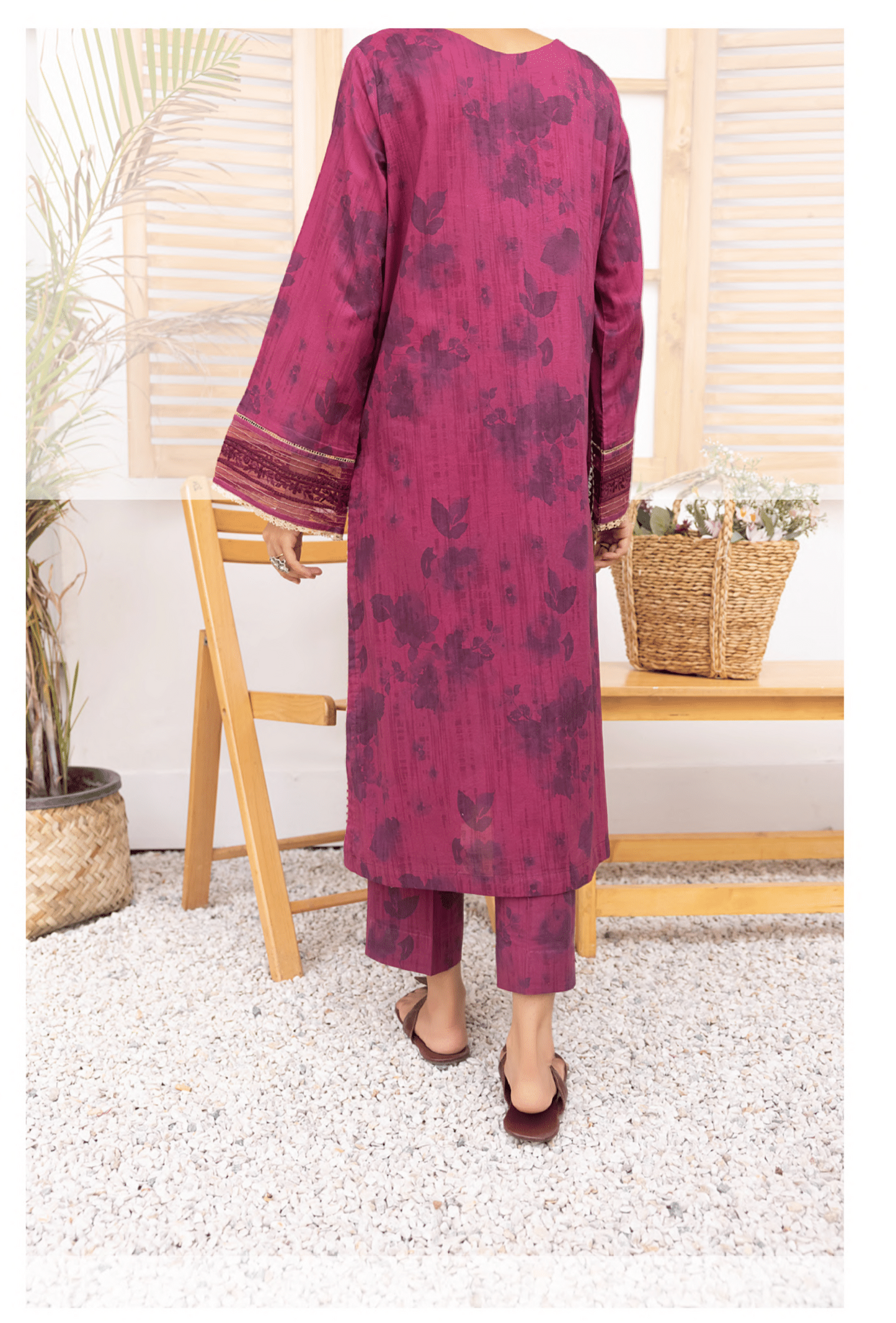 Magenta 2 Pc Embroidered Printed Cotton Lawn Solid Outfit - Casuallite