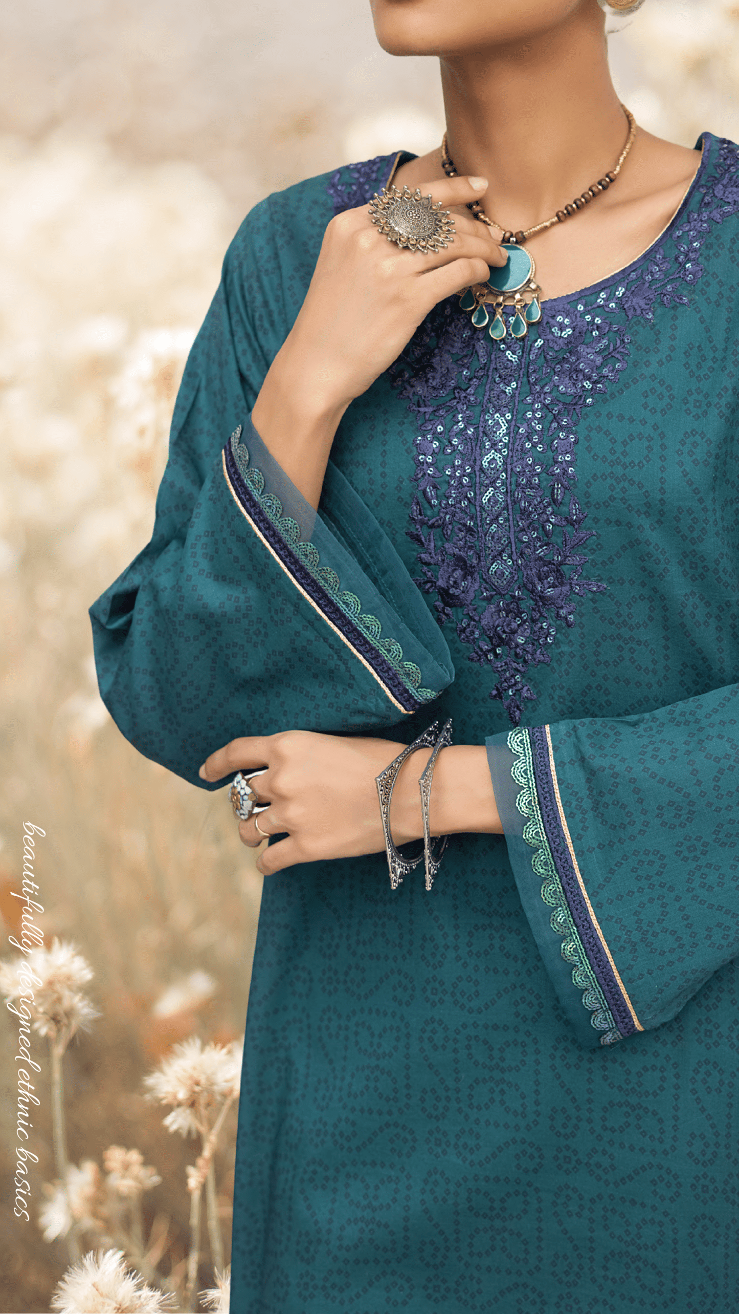 Teal 2 Pc Embroidered Printed Cotton Lawn Solid Outfit - Casuallite