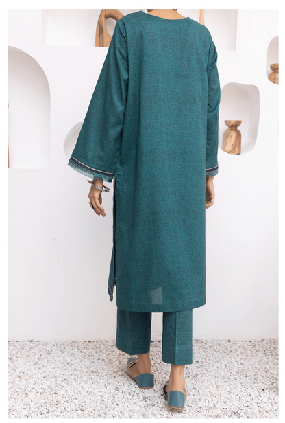 Teal 2 Pc Embroidered Printed Cotton Lawn Solid Outfit - Casuallite