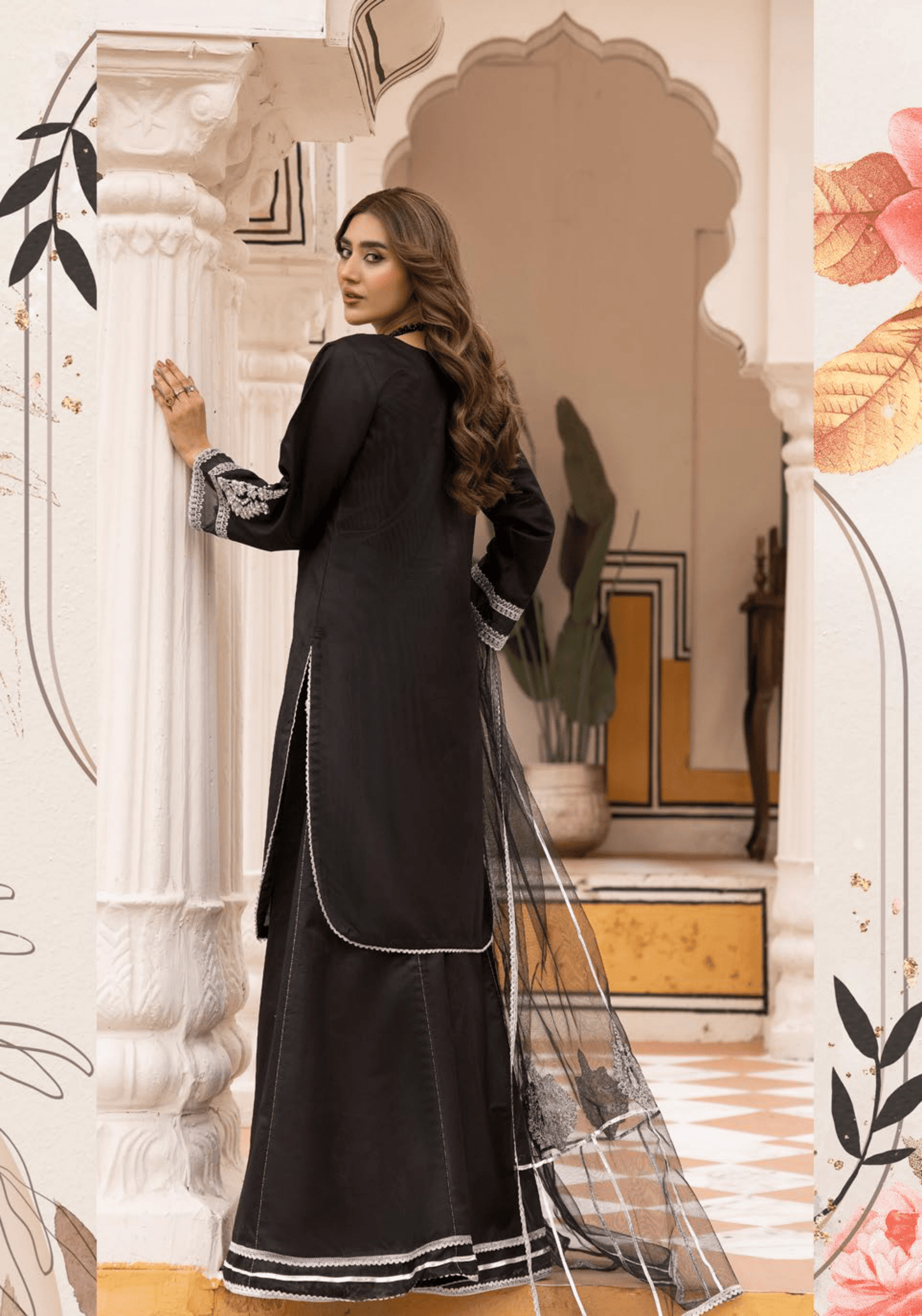 (Black) 3 Pc "Batik Pret" Khaddi Silk Collection by Simrans