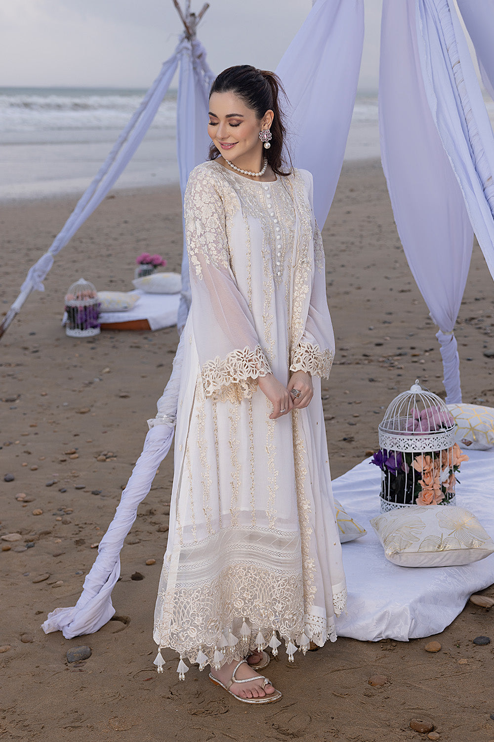 Luxe By Azure Embroidered 3 Piece Suits Beach Shell