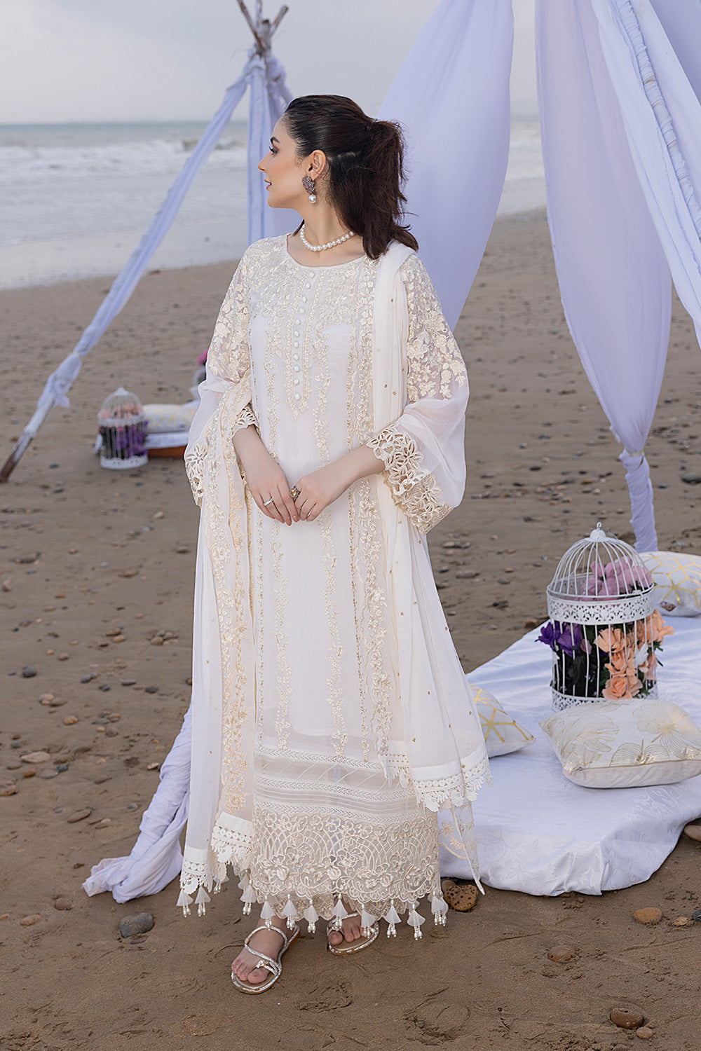 Luxe By Azure Embroidered 3 Piece Suits Beach Shell