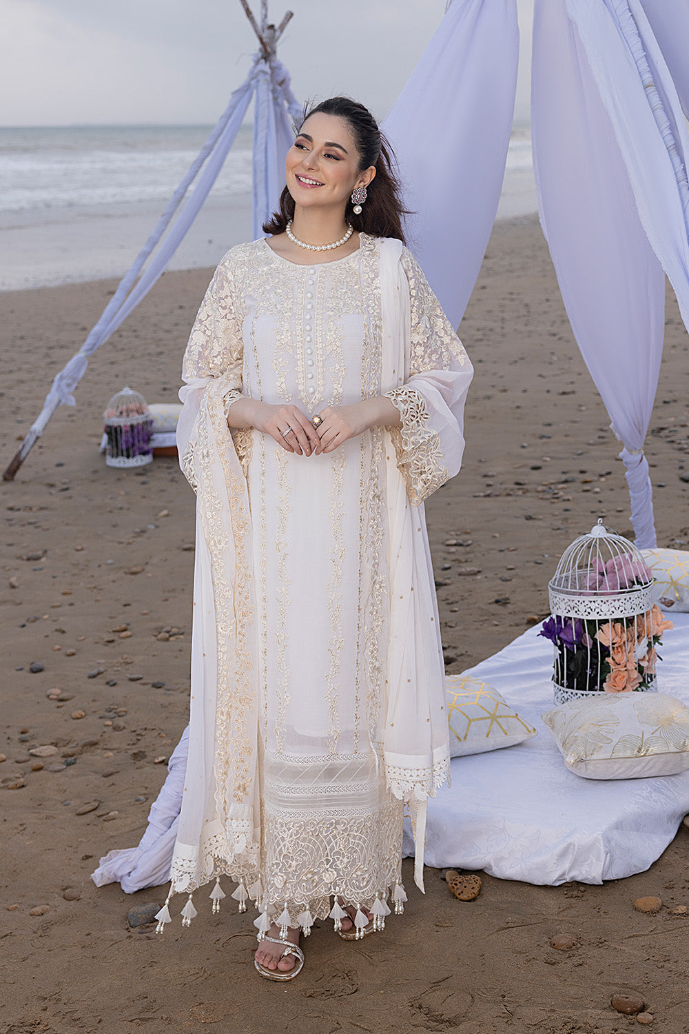 Luxe By Azure Embroidered 3 Piece Suits Beach Shell