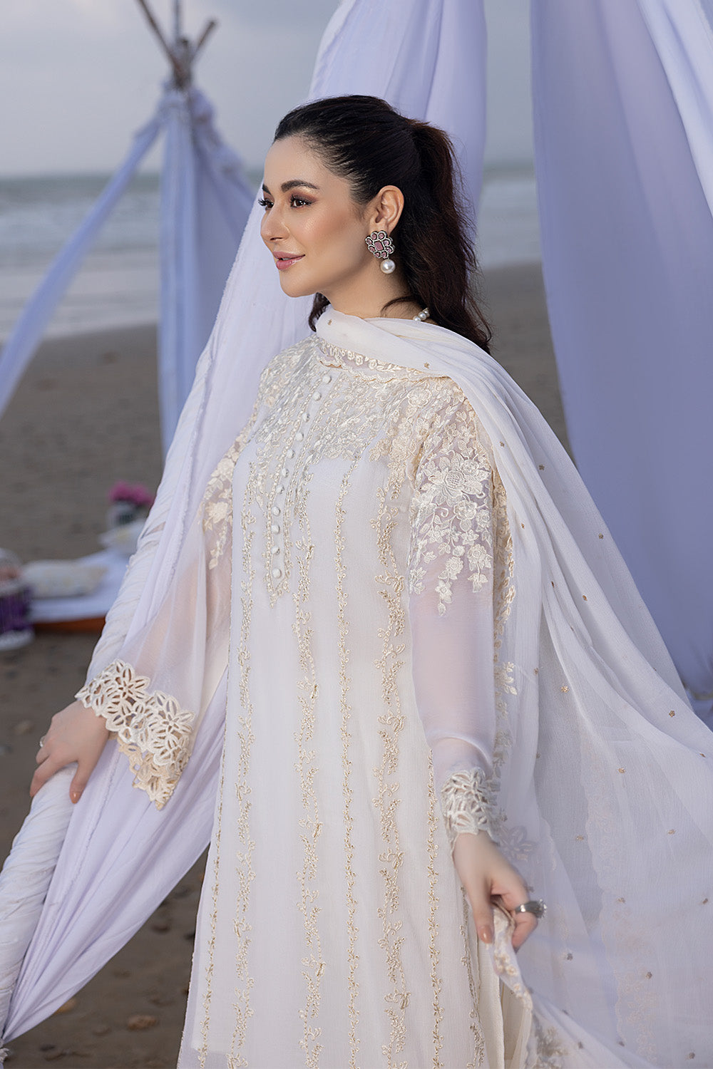 Luxe By Azure Embroidered 3 Piece Suits Beach Shell