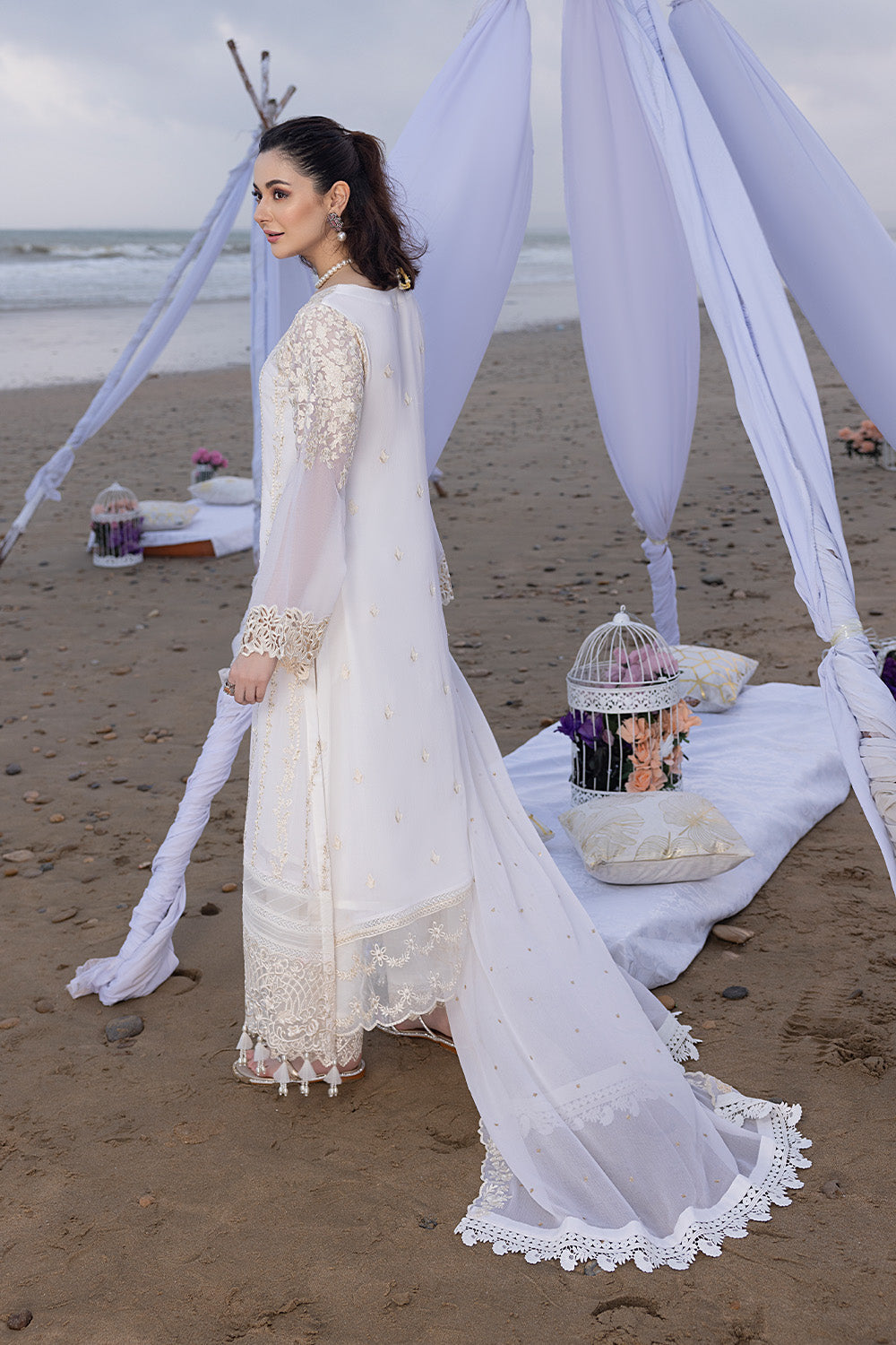 Luxe By Azure Embroidered 3 Piece Suits Beach Shell