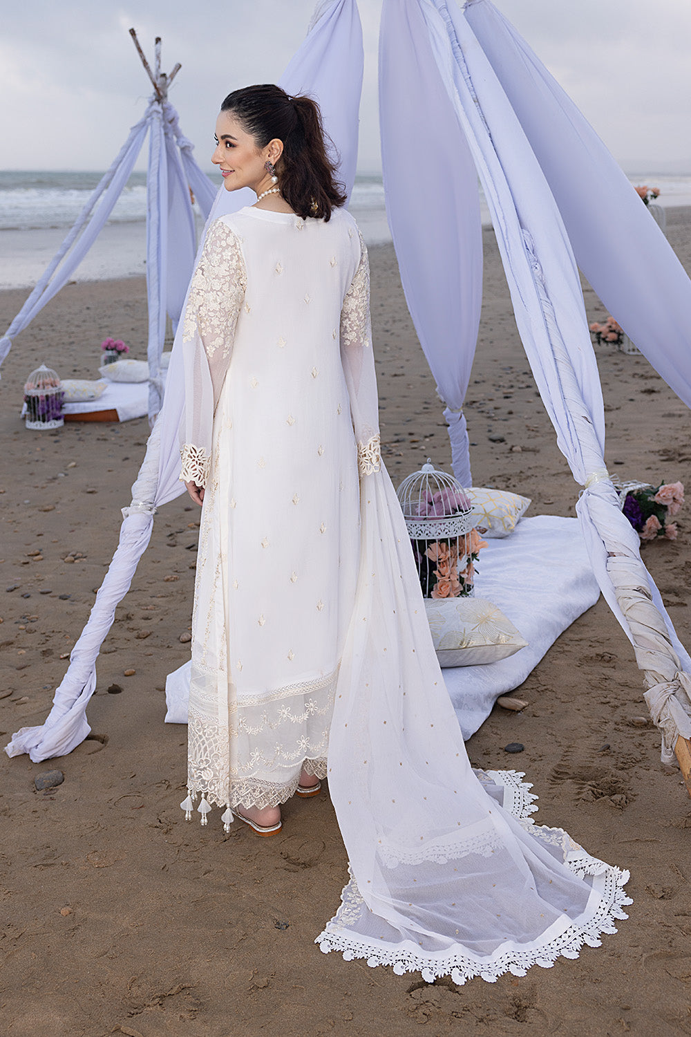 Luxe By Azure Embroidered 3 Piece Suits Beach Shell