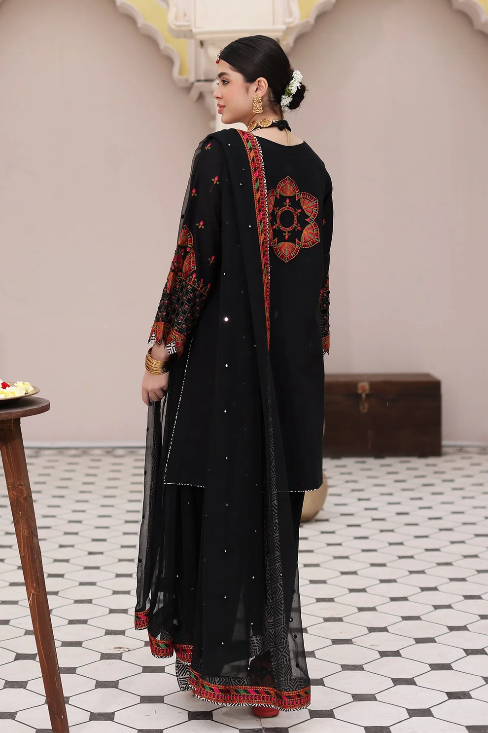 3 Pc Embroidered Cotton Salwar Kameez With Chiffon Dupatta|