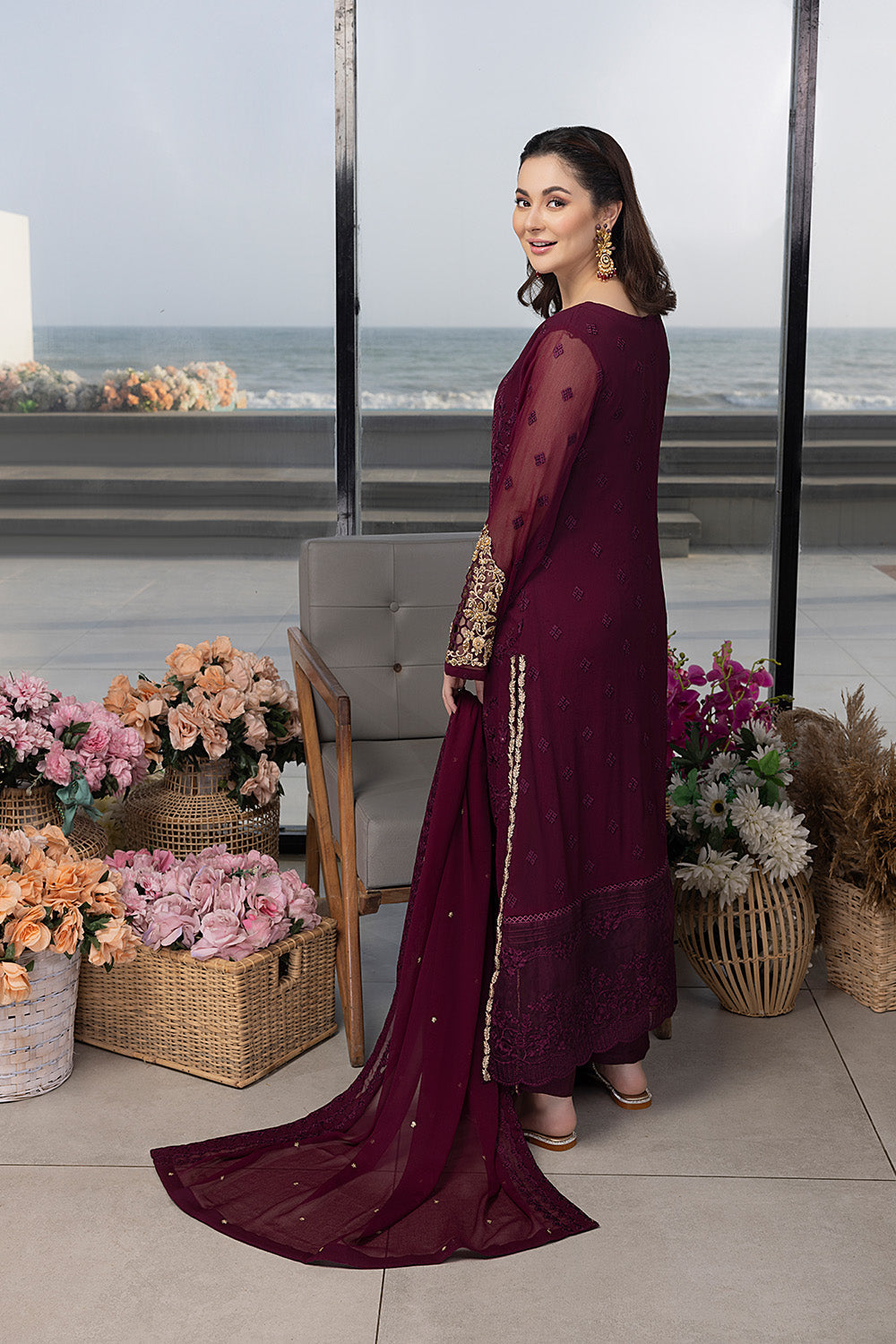 Luxe By Azure Embroidered 3 Piece Suits Carnelian