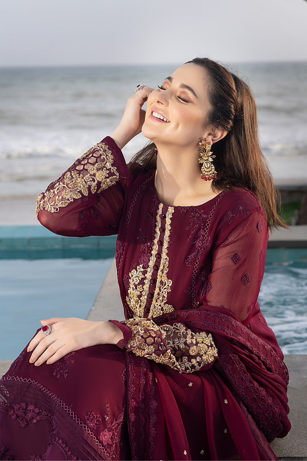 Luxe By Azure Embroidered 3 Piece Suits Carnelian