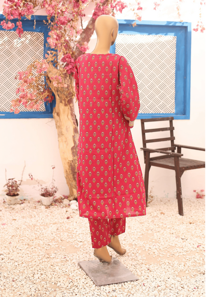 (Red) 2 Pc Printed Lawn Frock by Naubahar