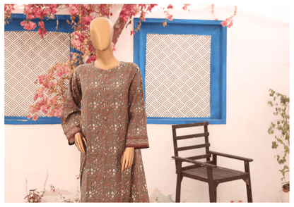 (Brown) 2 Pc Printed Lawn Frock by Naubahar