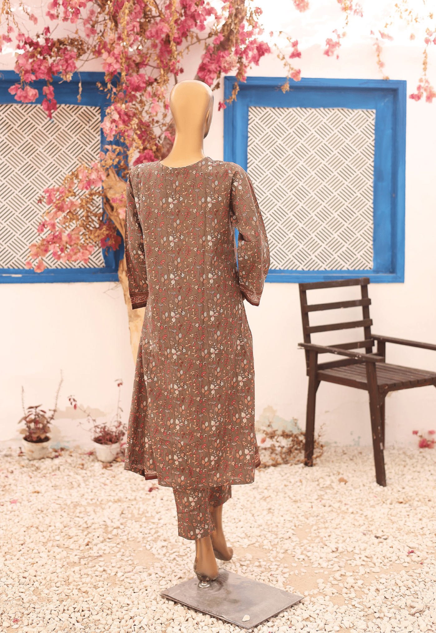 (Brown) 2 Pc Printed Lawn Frock by Naubahar