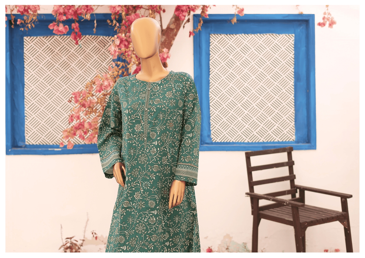 (Green) 2 Pc Printed Lawn Frock by Naubahar