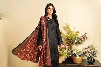 3 PC EMBROIDERED SCHIFFLI DHANAK DRESS WITH WOOL SHAWL-MUNIRA