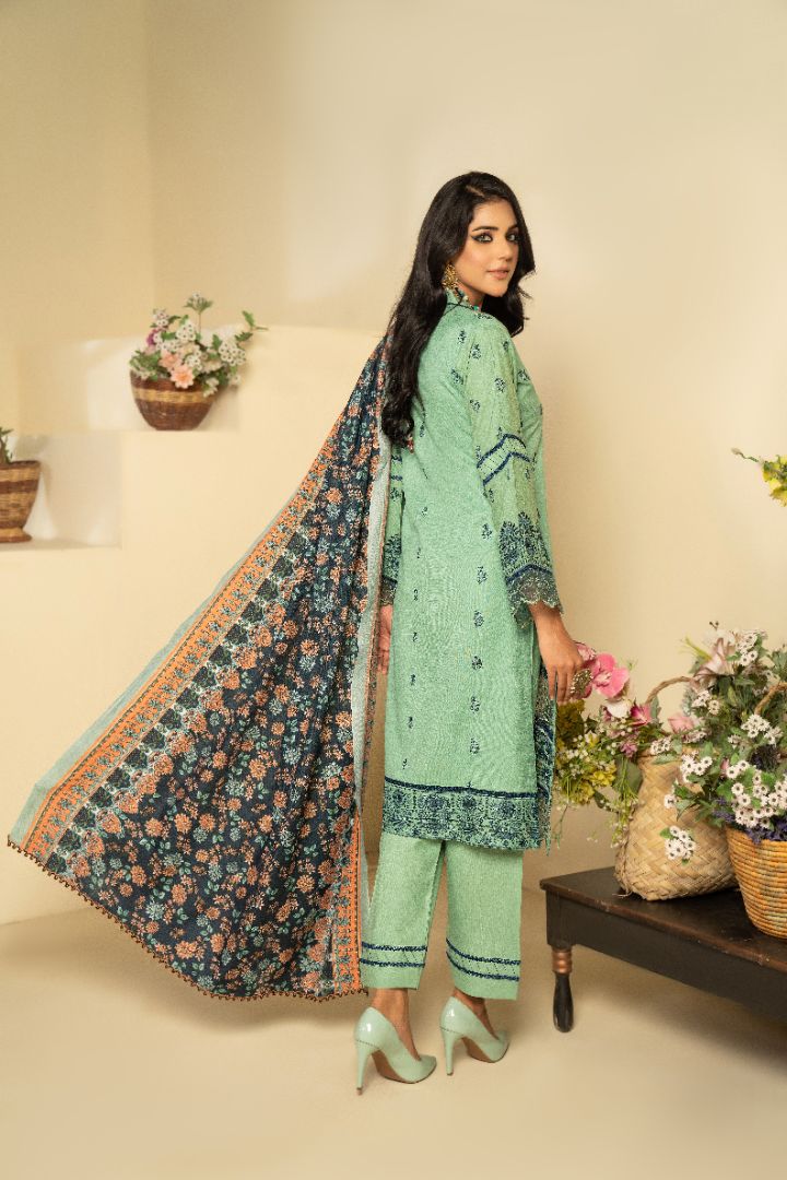 3 PC EMBROIDERED SCHIFFLI DHANAK DRESS WITH WOOL SHAWL-MUNIRA