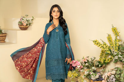 3 PC EMBROIDERED SCHIFFLI DHANAK DRESS WITH WOOL SHAWL-MUNIRA