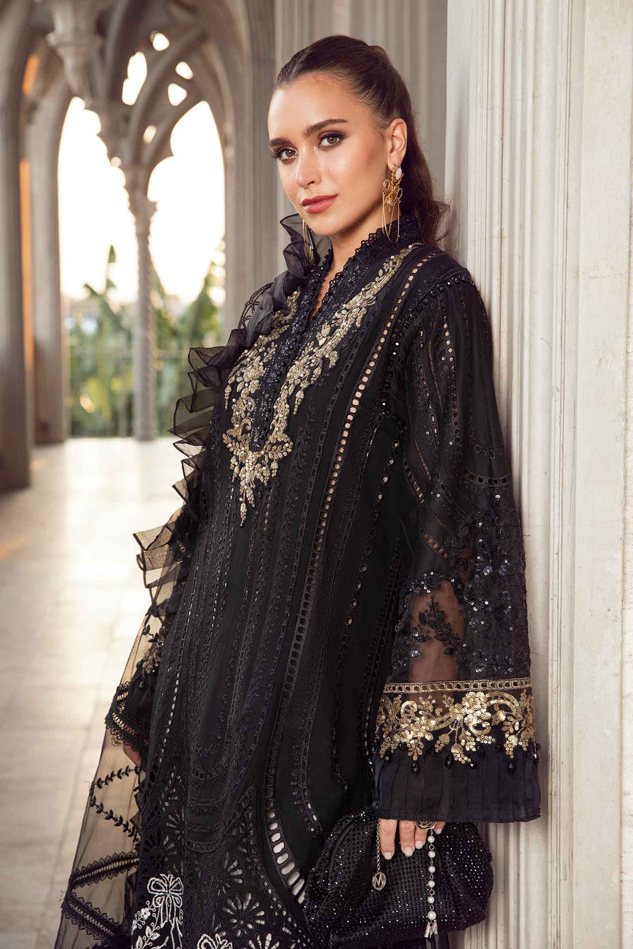 (Black) Embroidered Luxury Lawn Collection-MARIA.B)