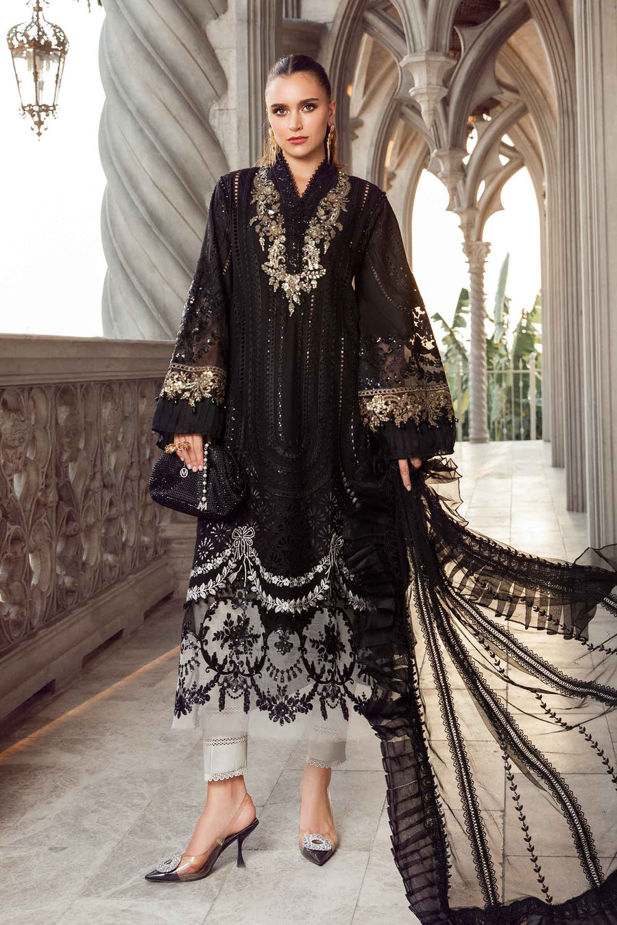 (Black) Embroidered Luxury Lawn Collection-MARIA.B)