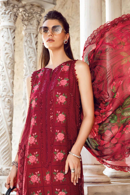 (Red) Embroidered Luxury Lawn Collection-MARIA.B