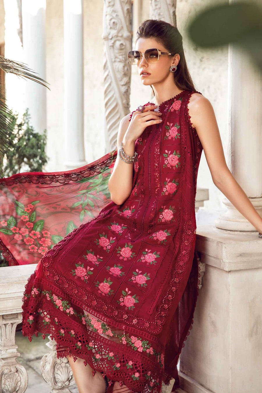 (Red) Embroidered Luxury Lawn Collection-MARIA.B