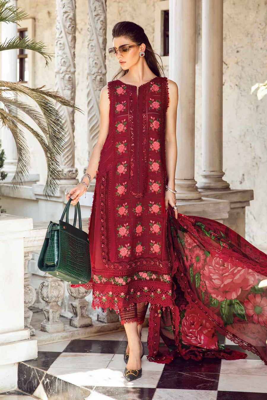 (Red) Embroidered Luxury Lawn Collection-MARIA.B