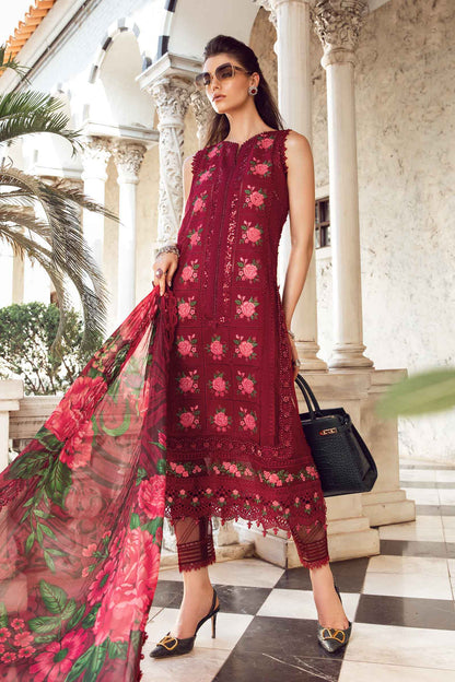 (Red) Embroidered Luxury Lawn Collection-MARIA.B