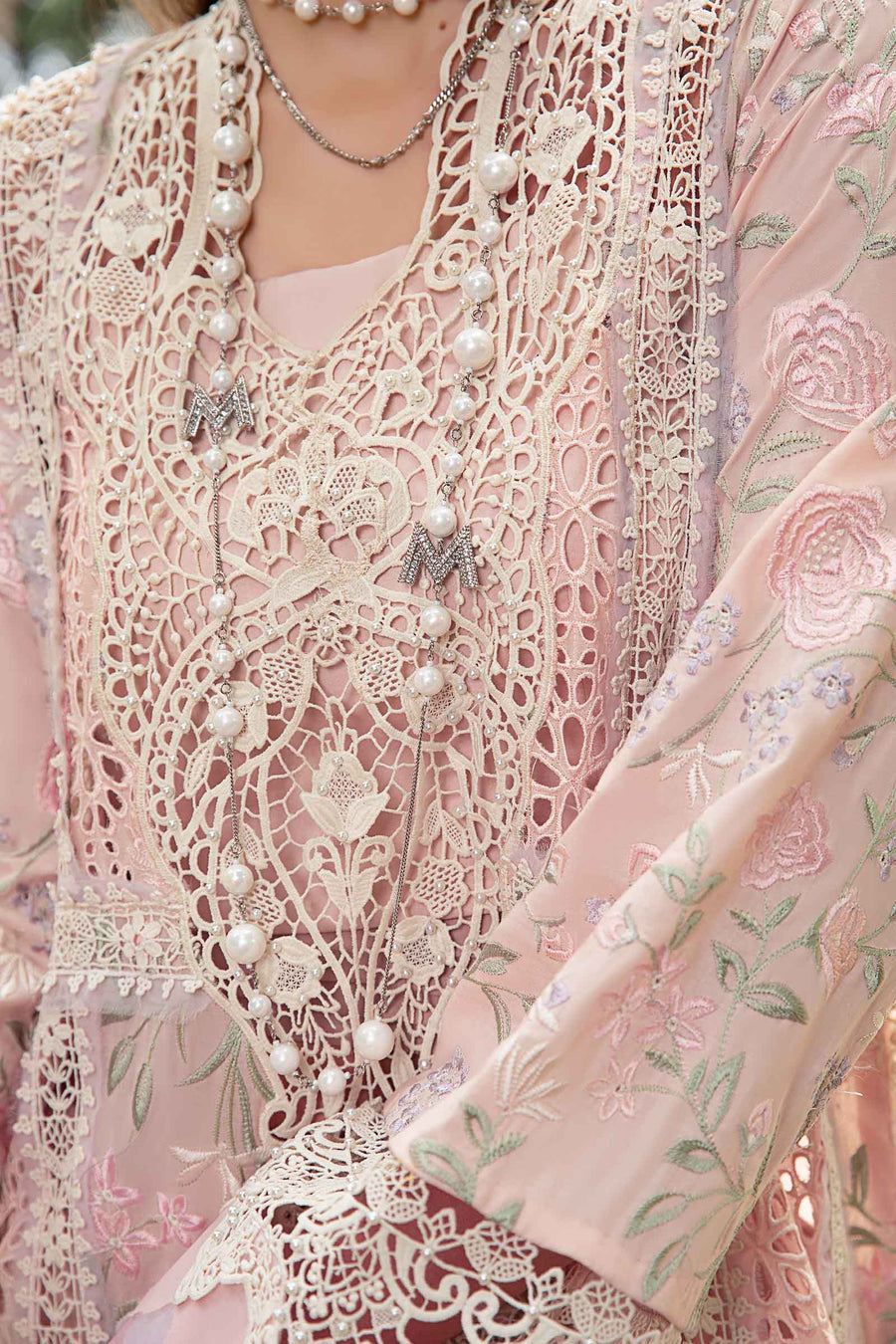 (Peach) Embroidered Luxury Lawn Collection-MARIA.B