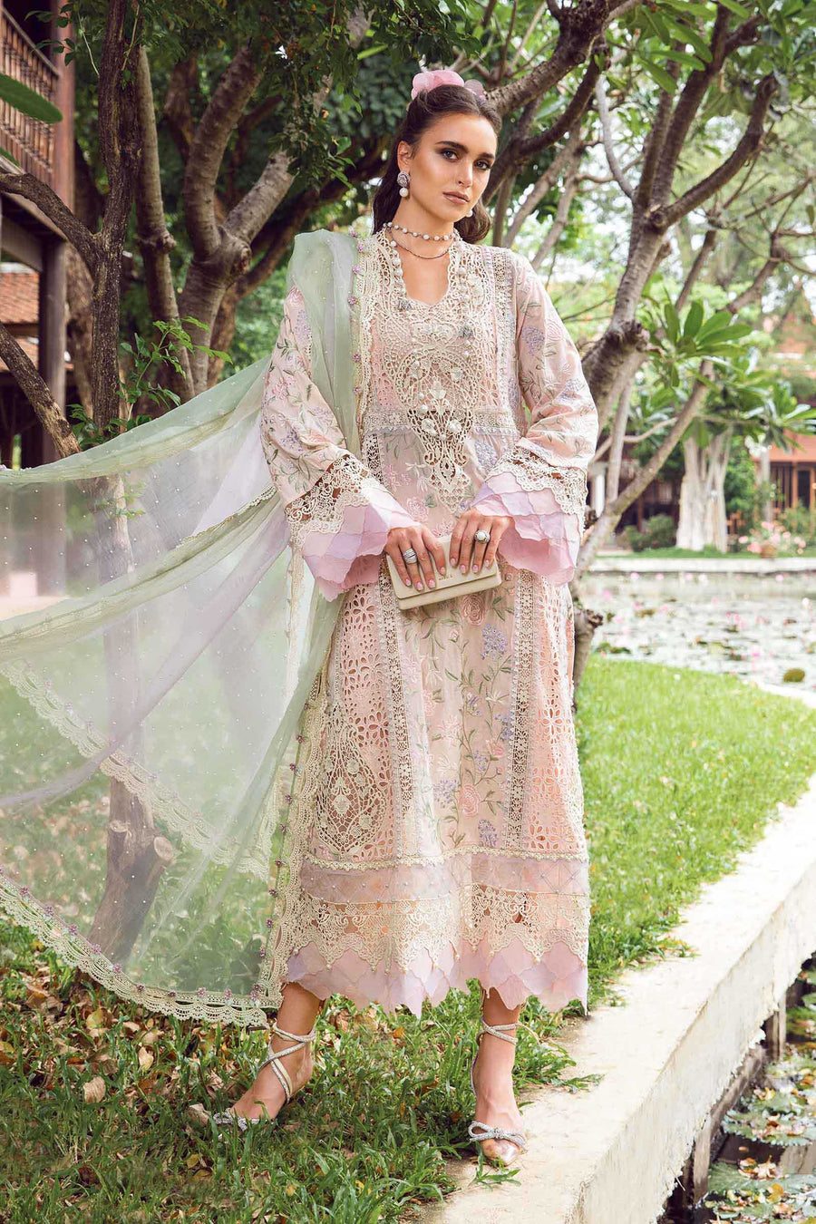 (Peach) Embroidered Luxury Lawn Collection-MARIA.B