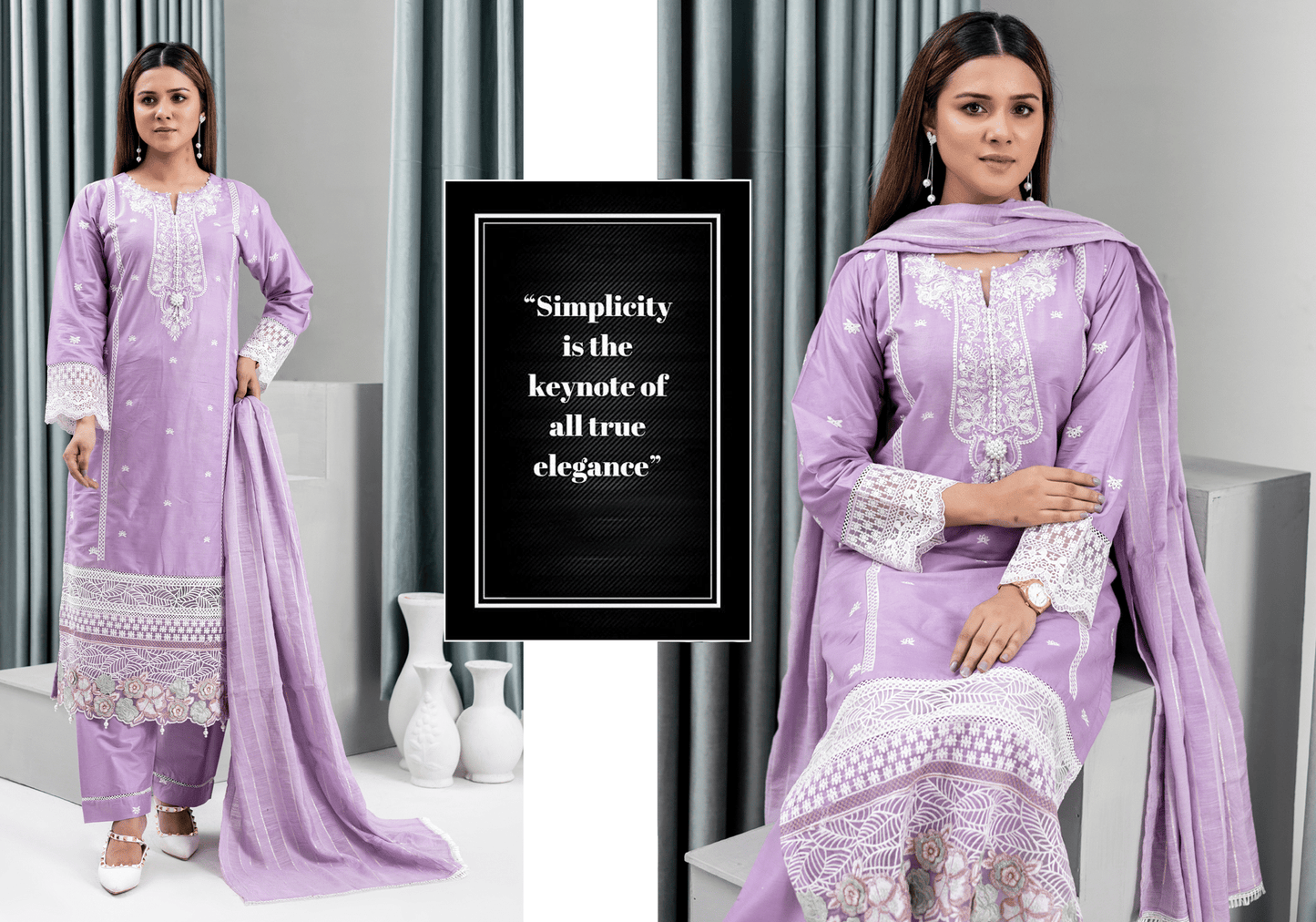 Lilac | Reay to Wear| Embroidered Lawn 3Pc dress - Rangz