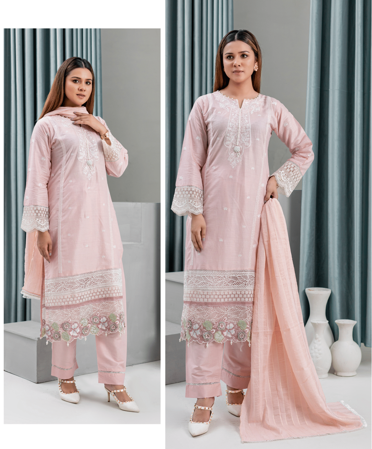 Peach | Reay to Wear| Embroidered Lawn 3Pc dress - Rangz