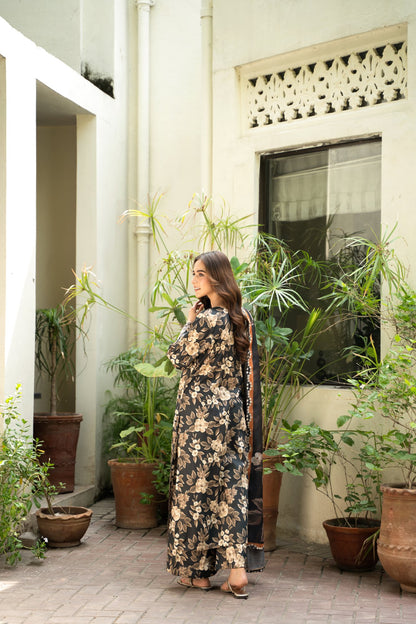 (Multi) 3 Pc Floral Printed Linen Dress-Raniya.h