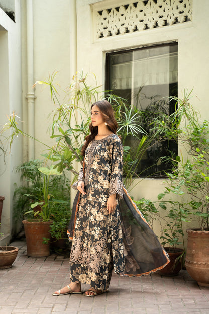 (Multi) 3 Pc Floral Printed Linen Dress-Raniya.h