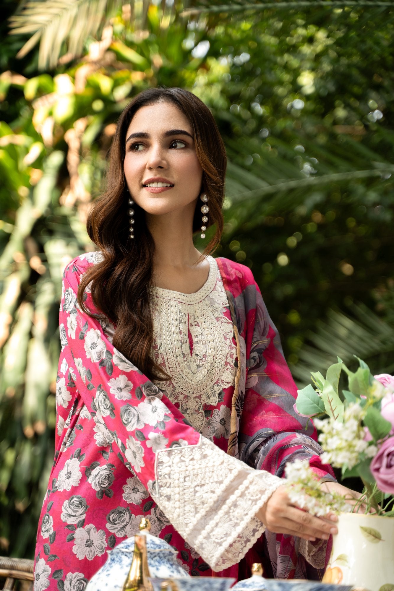 (Pink) 3 Pc Floral Printed Lawn Dress-Raniya.h