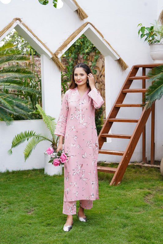 PINK Floral Printed Lawn 2 Pc - Simrans