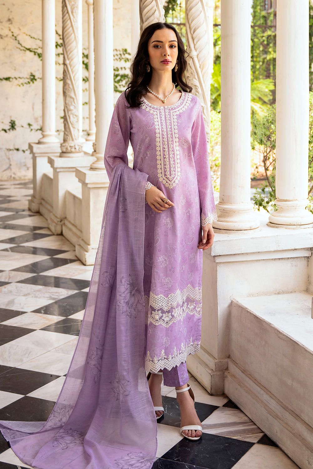 Lilac Embroidered Cambric Lawn 3 Pc Dress - Esra Fashion